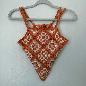 Crochet Orange and White Halter Top